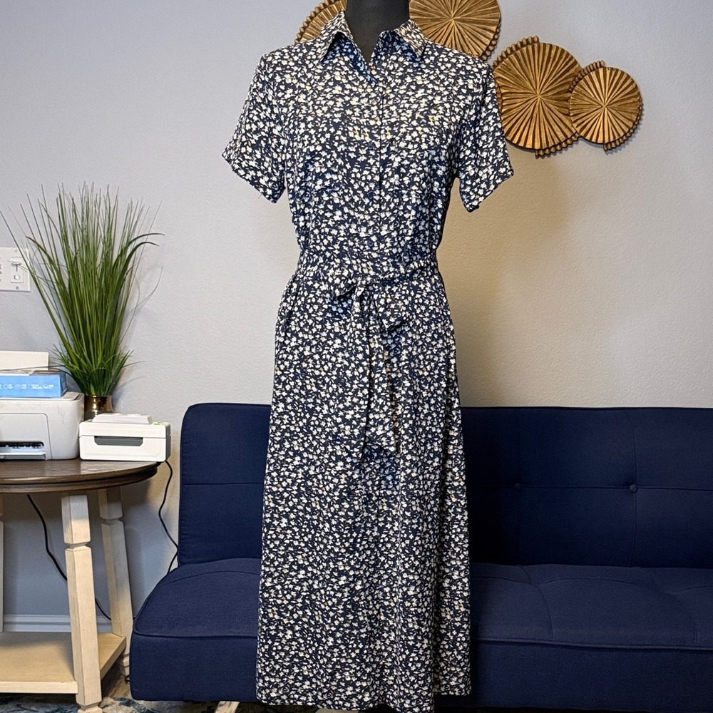 Code x Mode Floral Navy Blue Button Front Midi Dress size Small